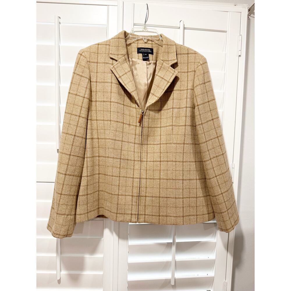 Jones New York Signature 100% Lambswool Plaid Jacket Blazer Sz 16 Office Career